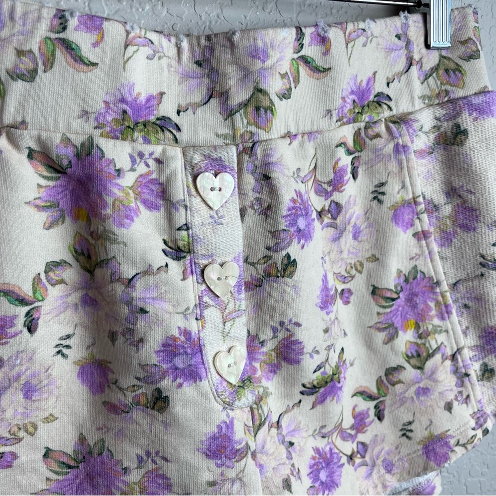 LoveShackFancy Renato Floral Print Shorts M Cotton Jersey Ultra Violet Clouds - Picture 10 of 14